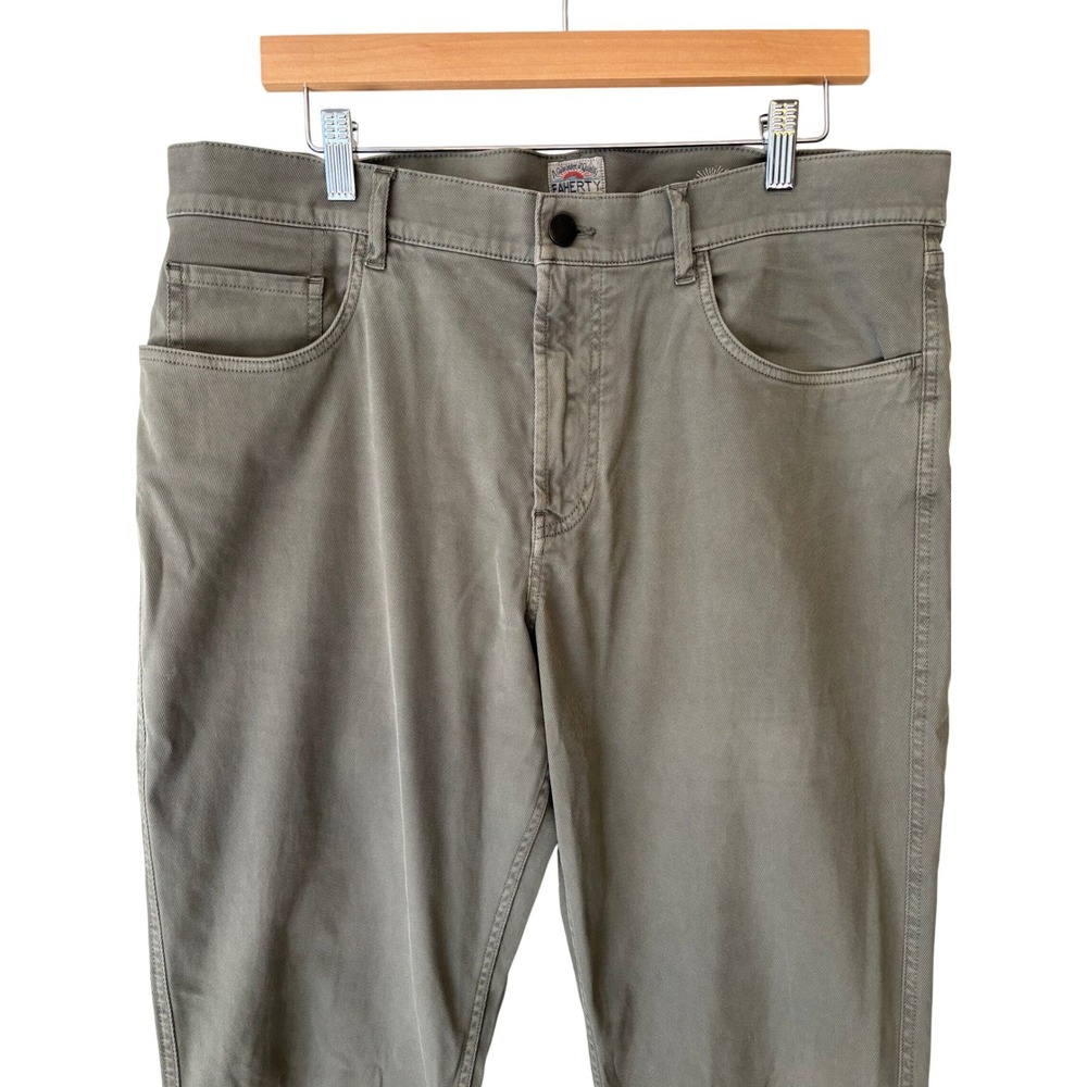 Faherty Brand Men Olive Green Organic Cotton 5-Pocket Straight Pants Size 36 - Picture 2 of 12